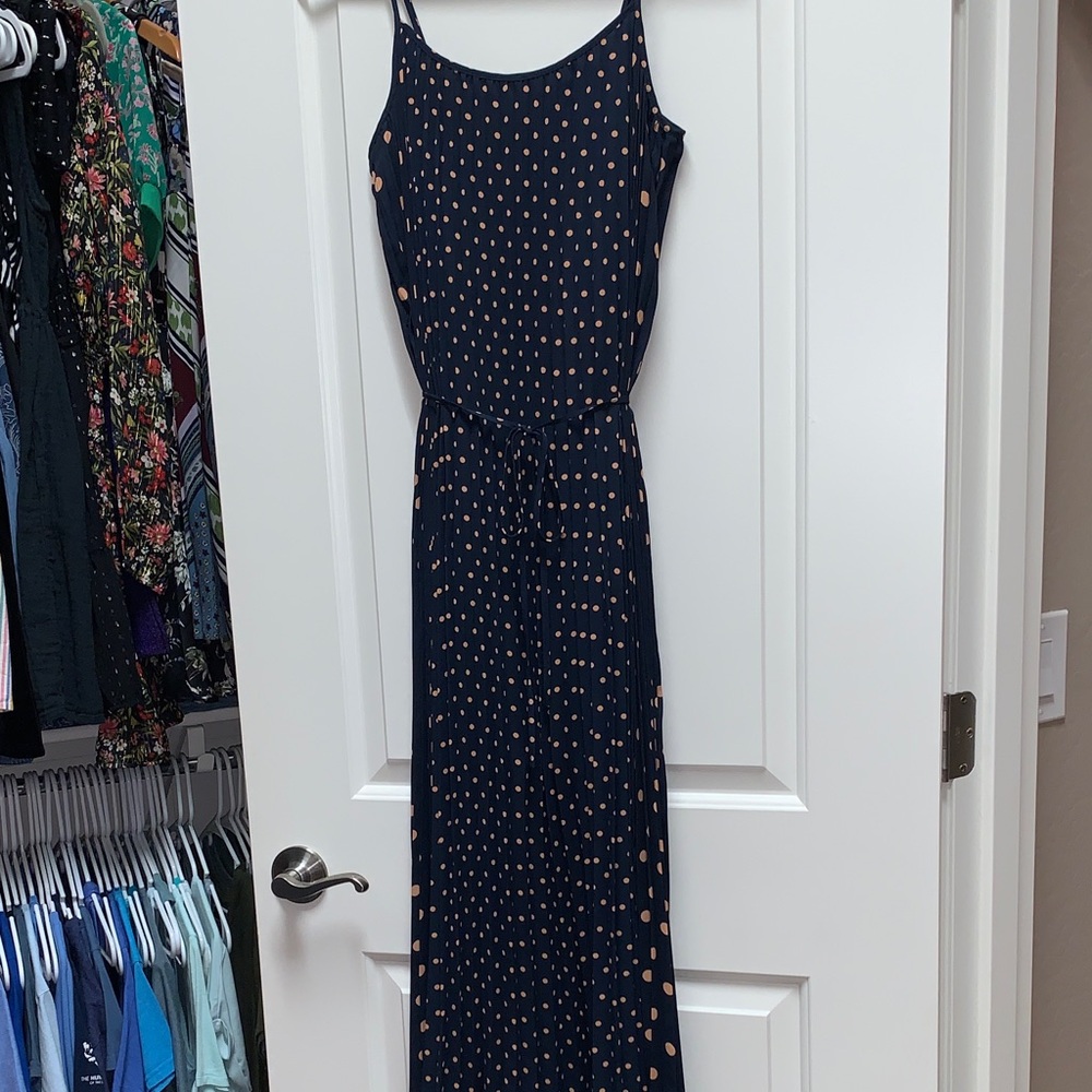 Nude and Navy adjustable Polka Dot Dress